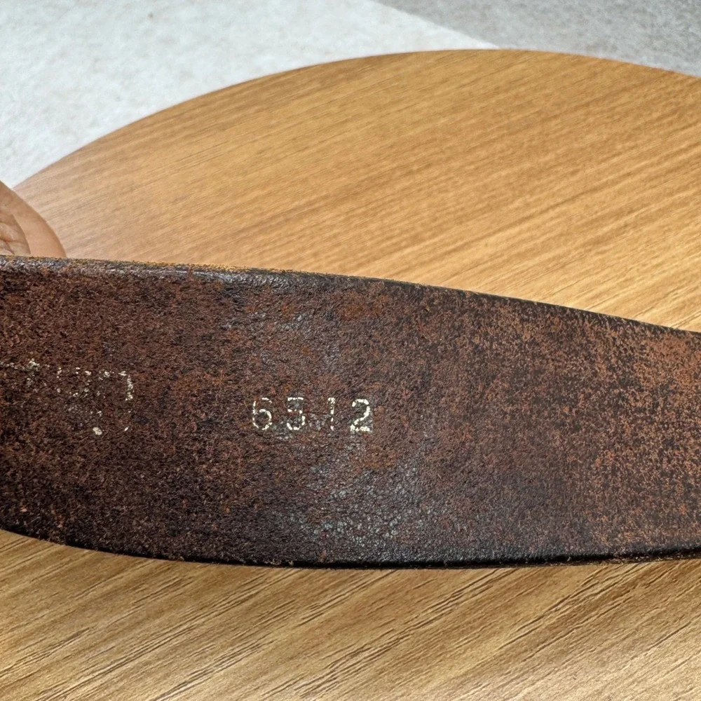 Distressed Leather Woven Embossed Belt‎ Silver Buckle Brown Well Worn Size 50